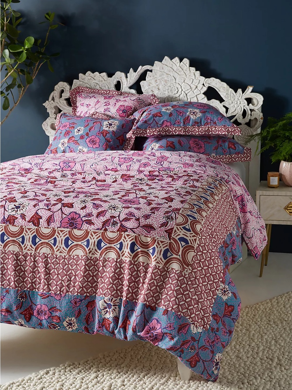 Anthropologie Zola Collection King Duvet Cover Purple Pinks Floral